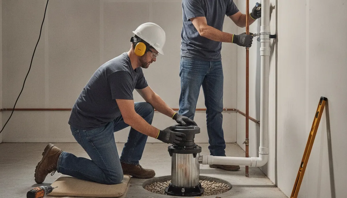 Spokane, WA plumbers installing a sump pump to protect homes from flooding and snowmelt