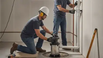 Spokane, WA plumbers installing a sump pump to protect homes from flooding and snowmelt