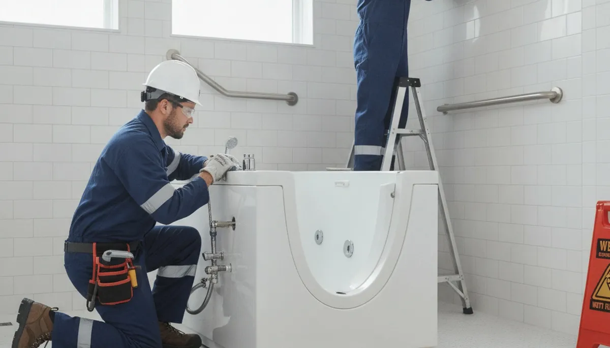 Spokane, WA plumber installing a walk-in tub for safer home bathing in cold-weather homes
